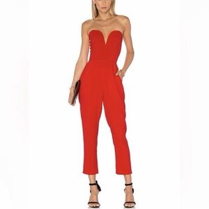 Amanda Uprichard Cherri Strapless Red Cropped Jumpsuit